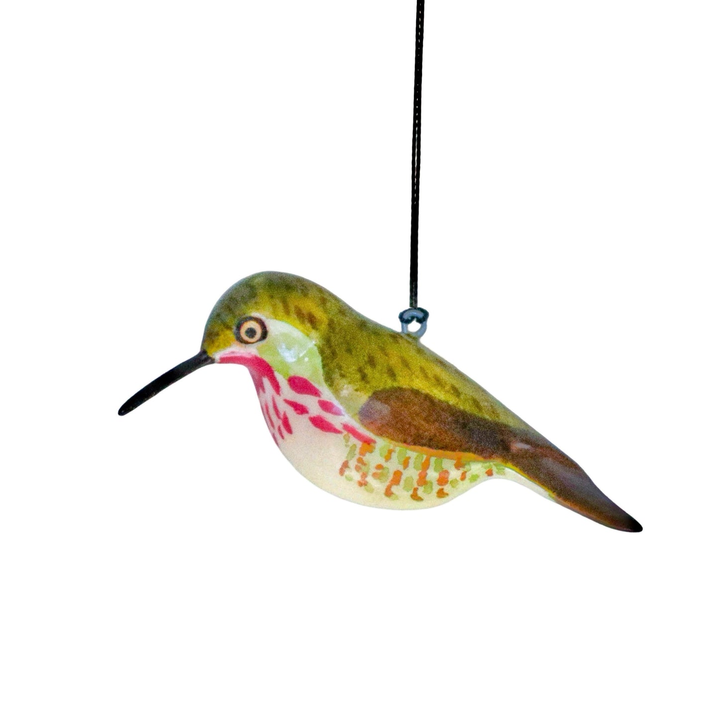 Hand-Carved Bird Ornament - Calliope Hummingbird