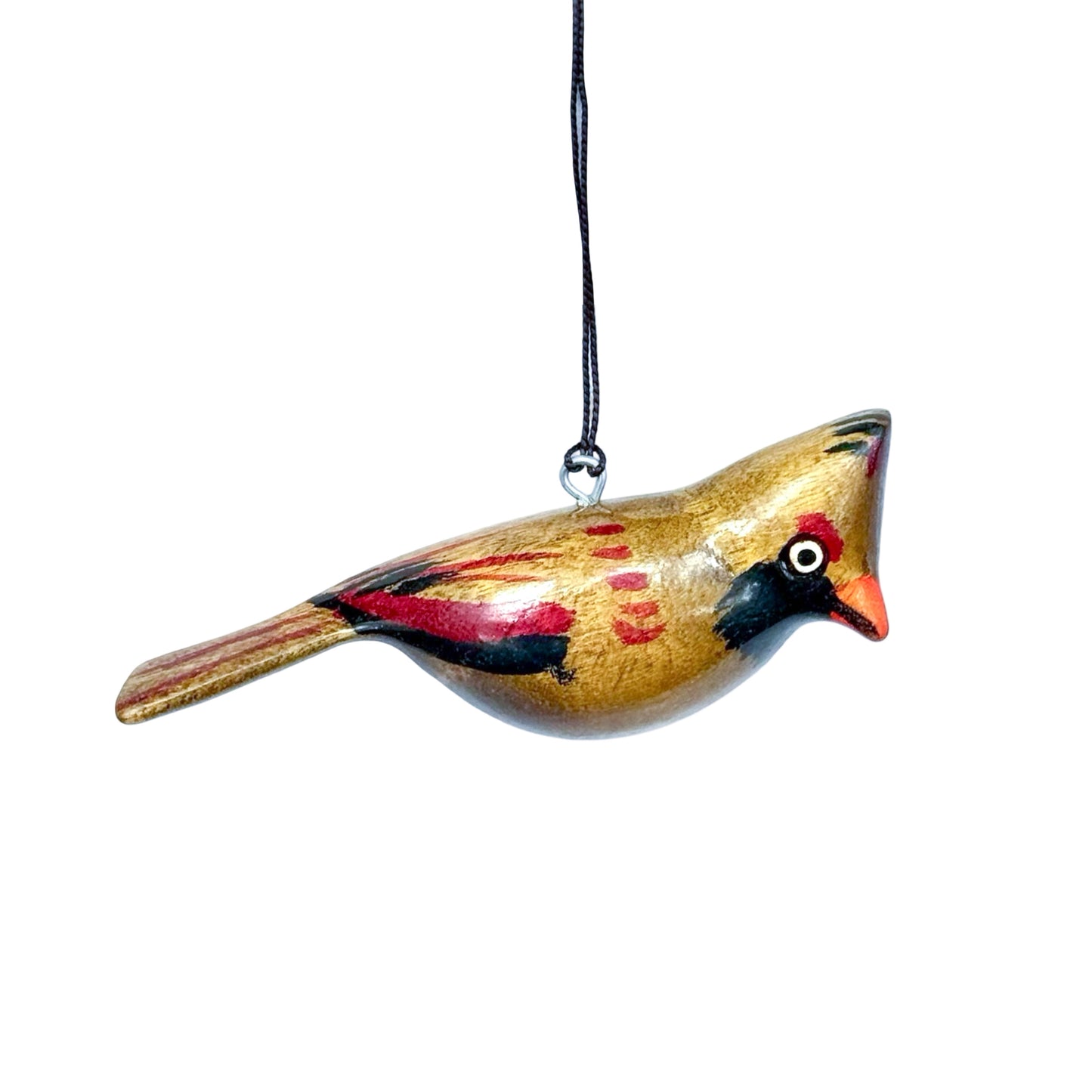 Hand-Carved Bird Ornament - Cardinal (F)
