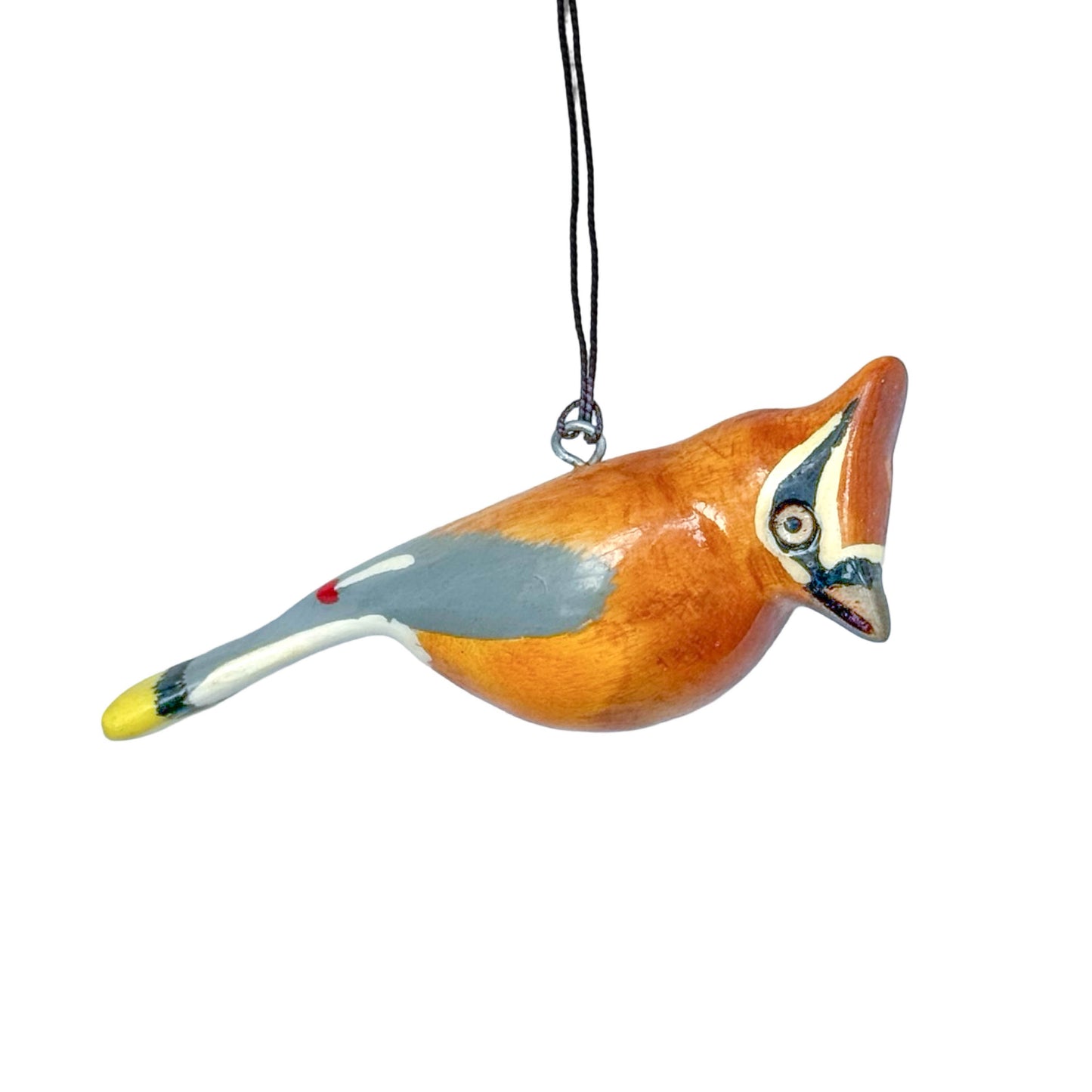 Hand-Carved Bird Ornament - Cedar Waxwing