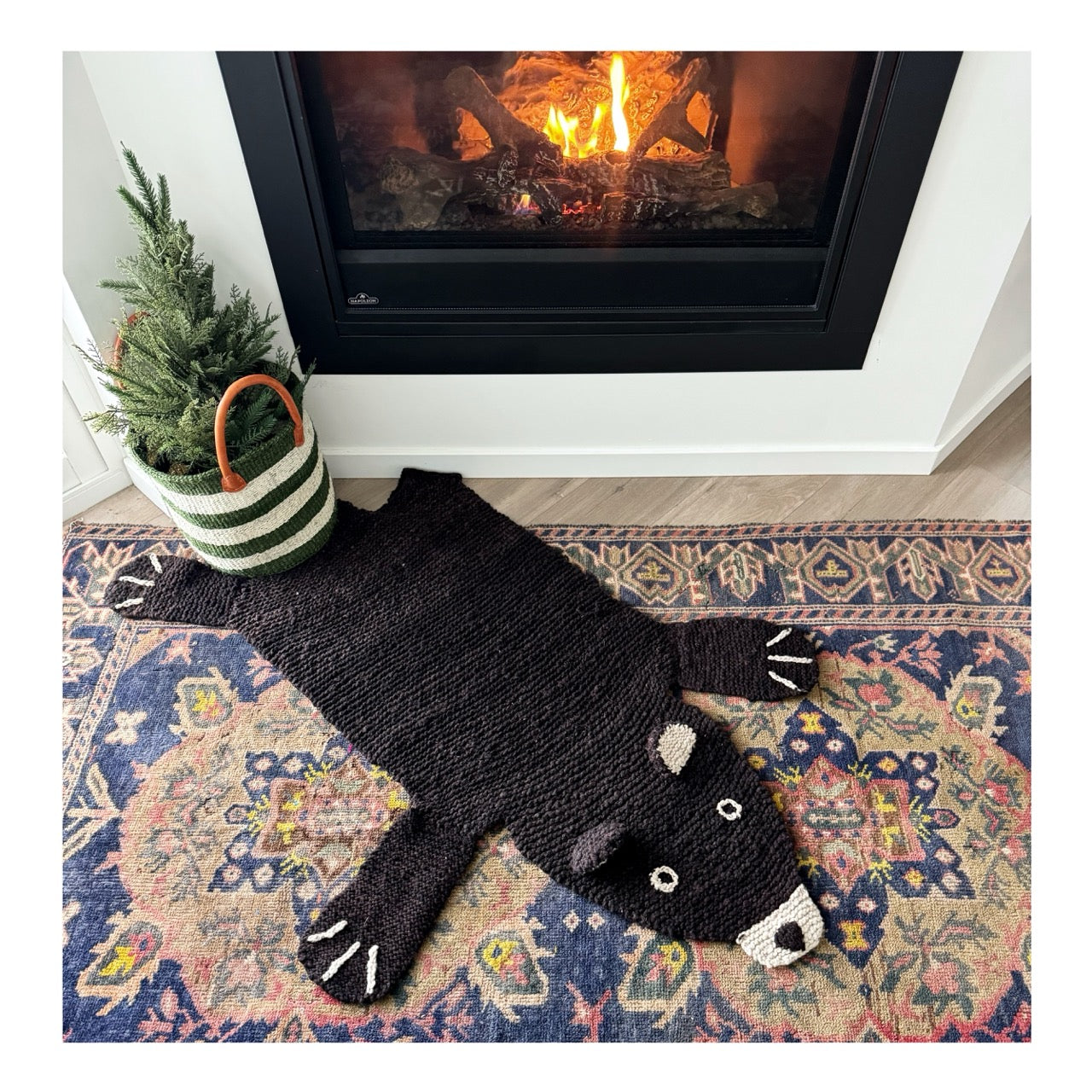 Hand Knit Homespun Wool Bear Rug