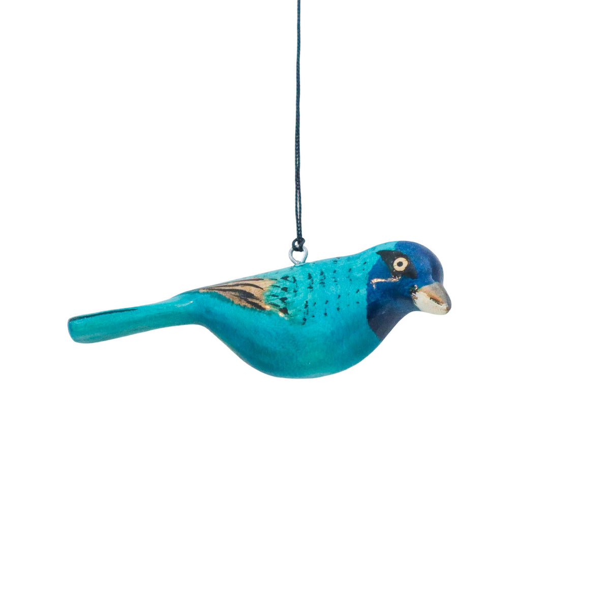 Hand-Carved Bird Ornament - Indigo Bunting