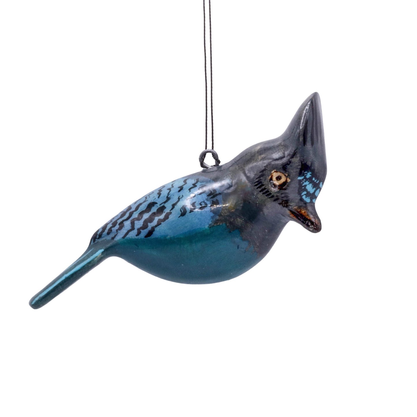 Hand-Carved Bird Ornament - Steller's Jay