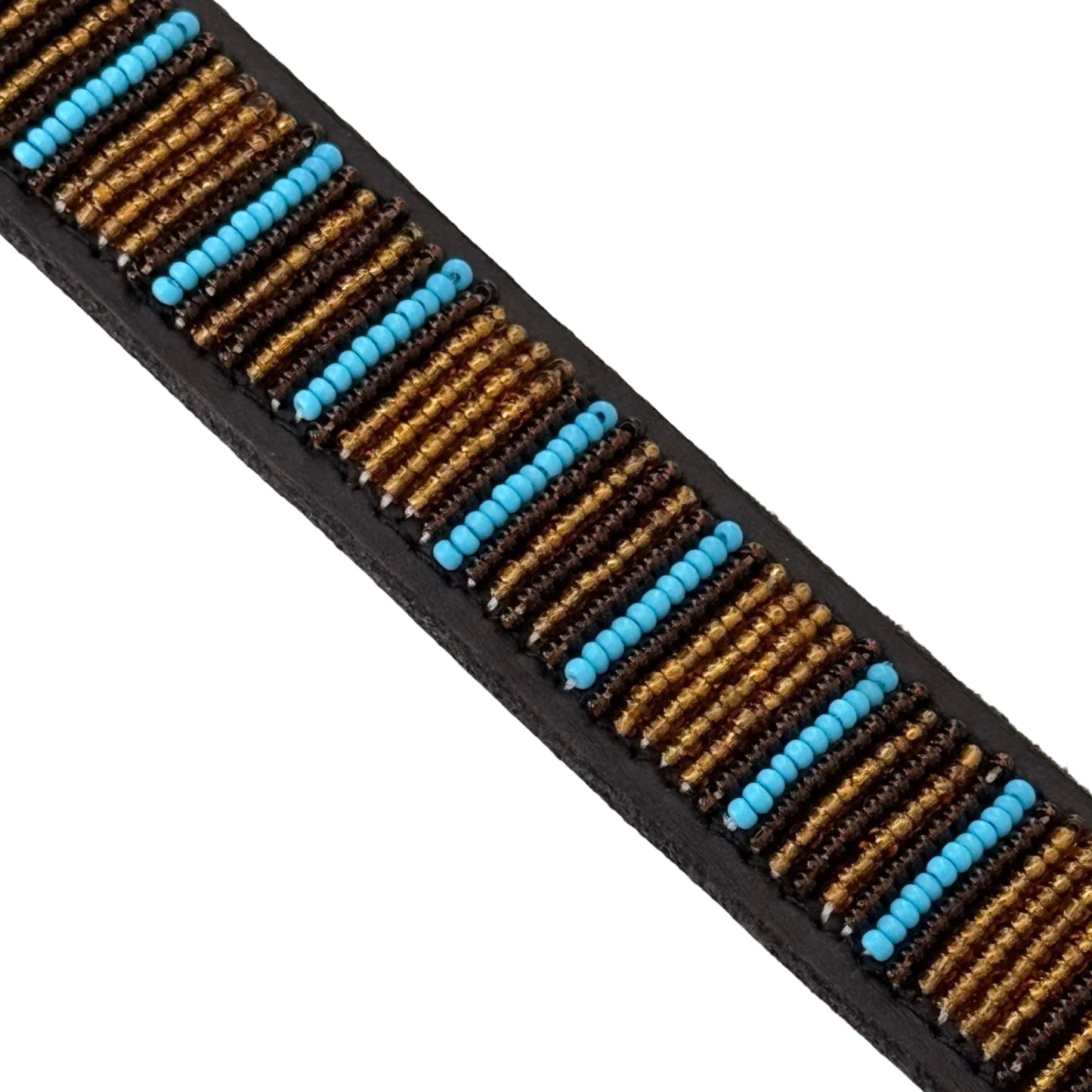 Beaded Dog Collar - Gold & Blue Stripe
