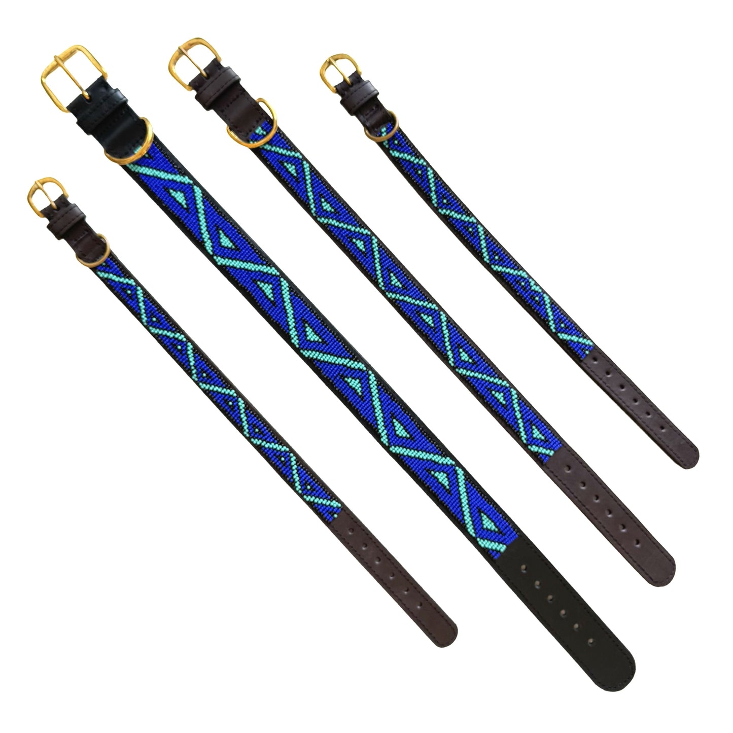 Beaded Dog Collar - Blue-Green Zigzag