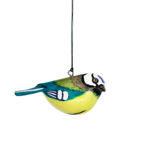 Hand-Carved Bird Ornament - Blue Tit