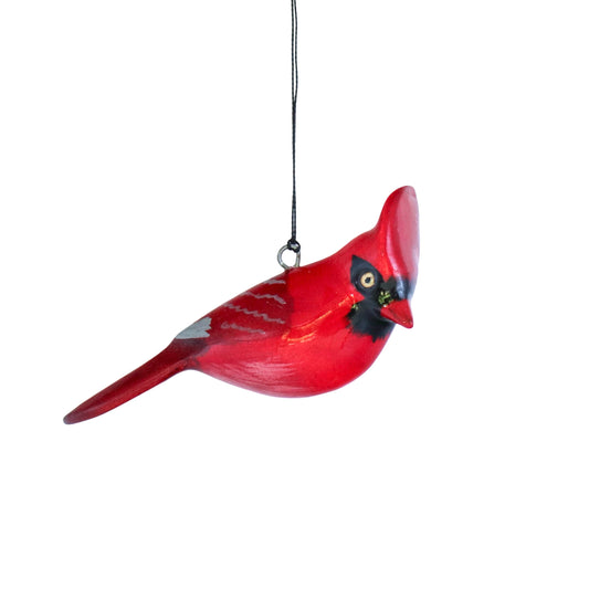 Hand-Carved Bird Ornament - Cardinal