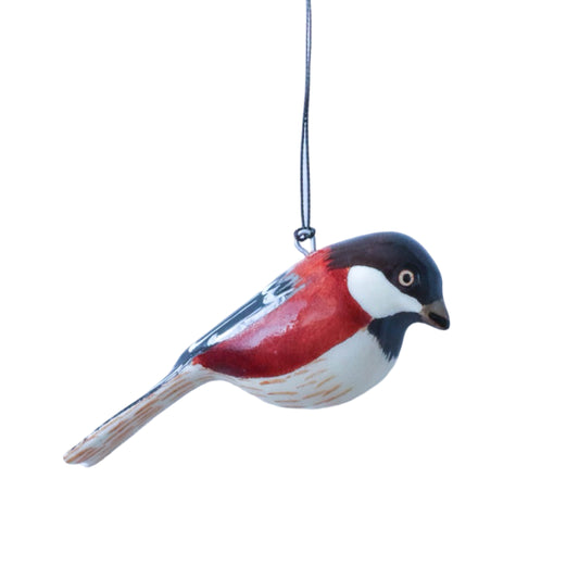 Hand-Carved Bird Ornament - Chestnut-backed Chickadee