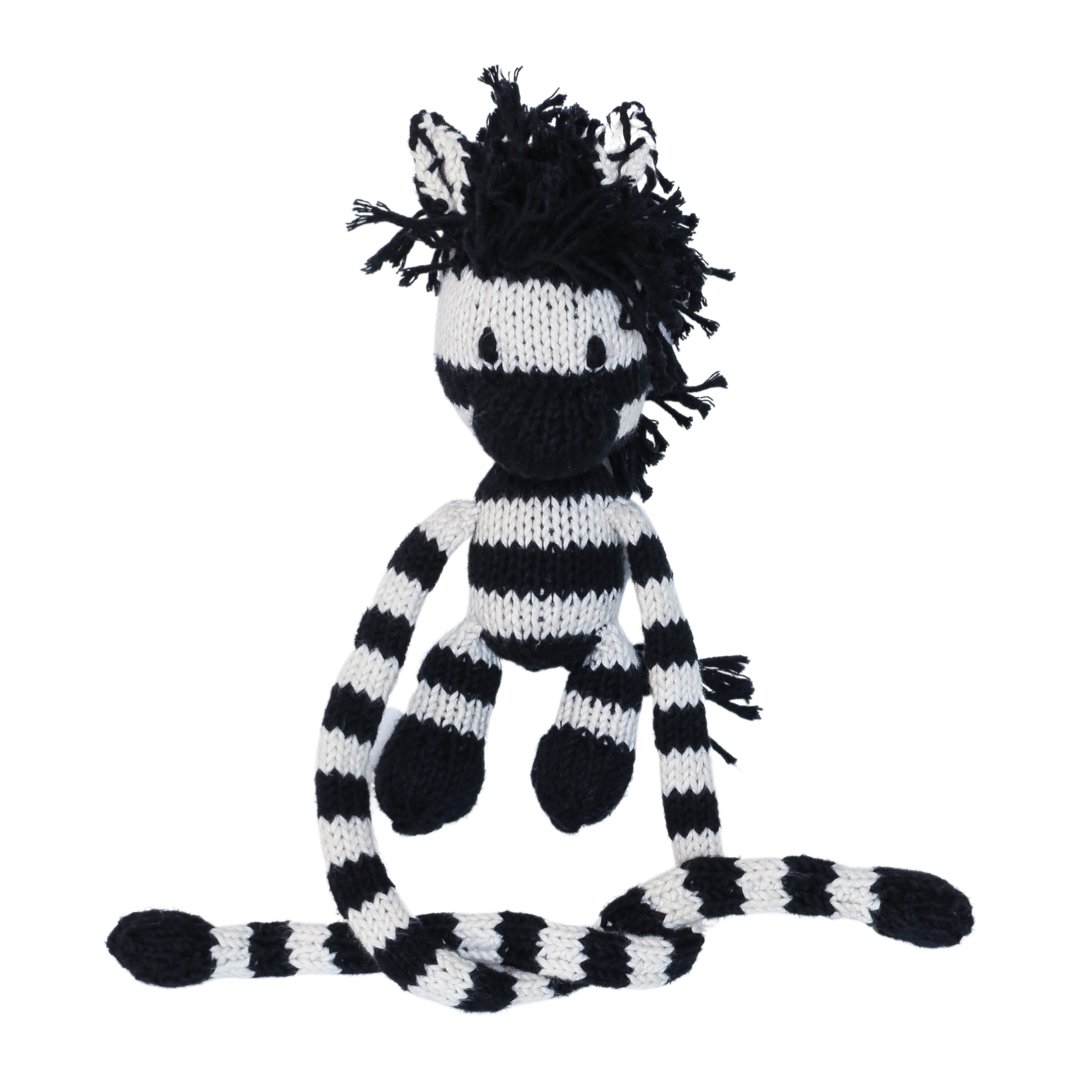 Hand Knit Organic Cotton Curtain Tie-Back Zebra