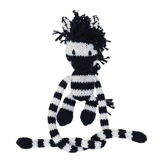 Hand Knit Organic Cotton Curtain Tie-Back Zebra