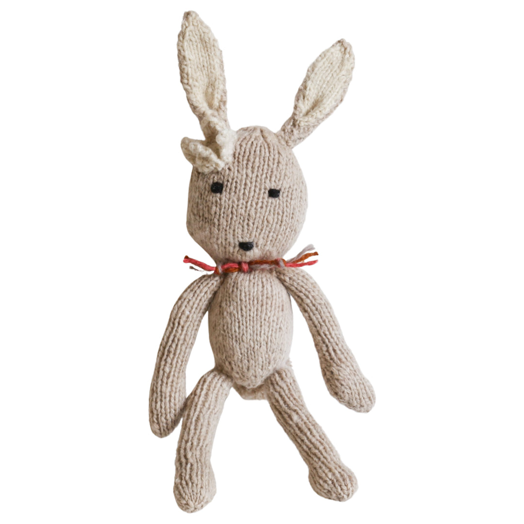 Hand Knit Homespun Wool Ditsy Bunny with Flower