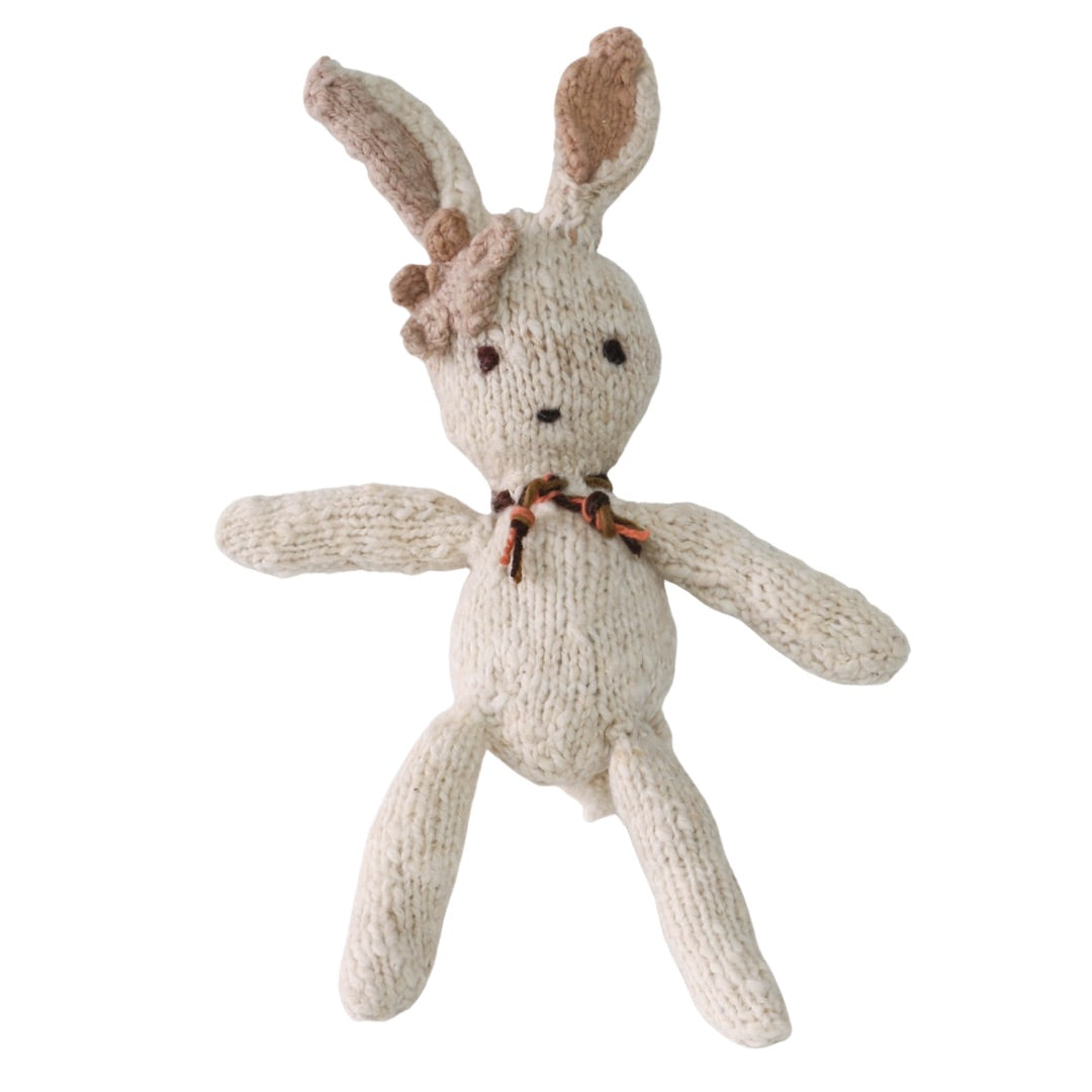 Hand Knit Homespun Wool Ditsy Bunny with Flower