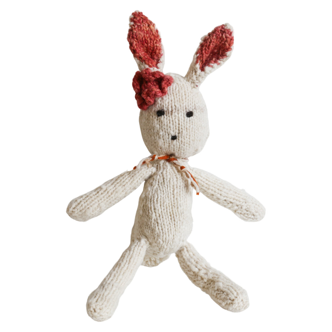 Hand Knit Homespun Wool Ditsy Bunny with Flower
