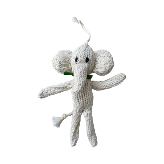 Hand Knit Organic Cotton Ornament - Elephant