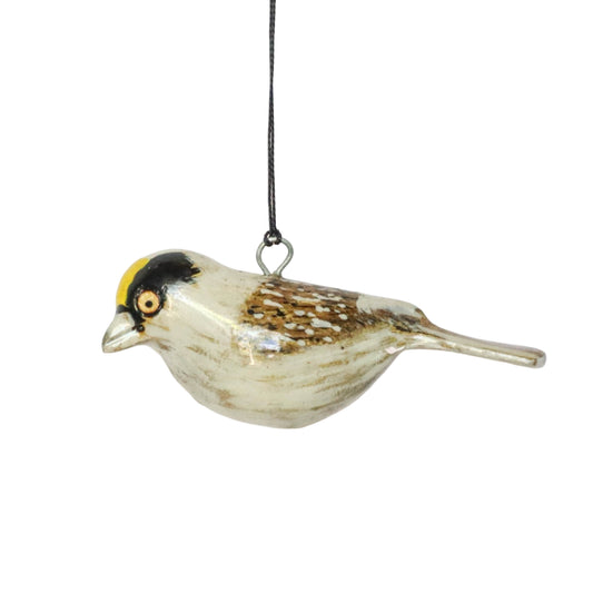 Hand-Carved Bird Ornament - Golden-Crowned Sparrow