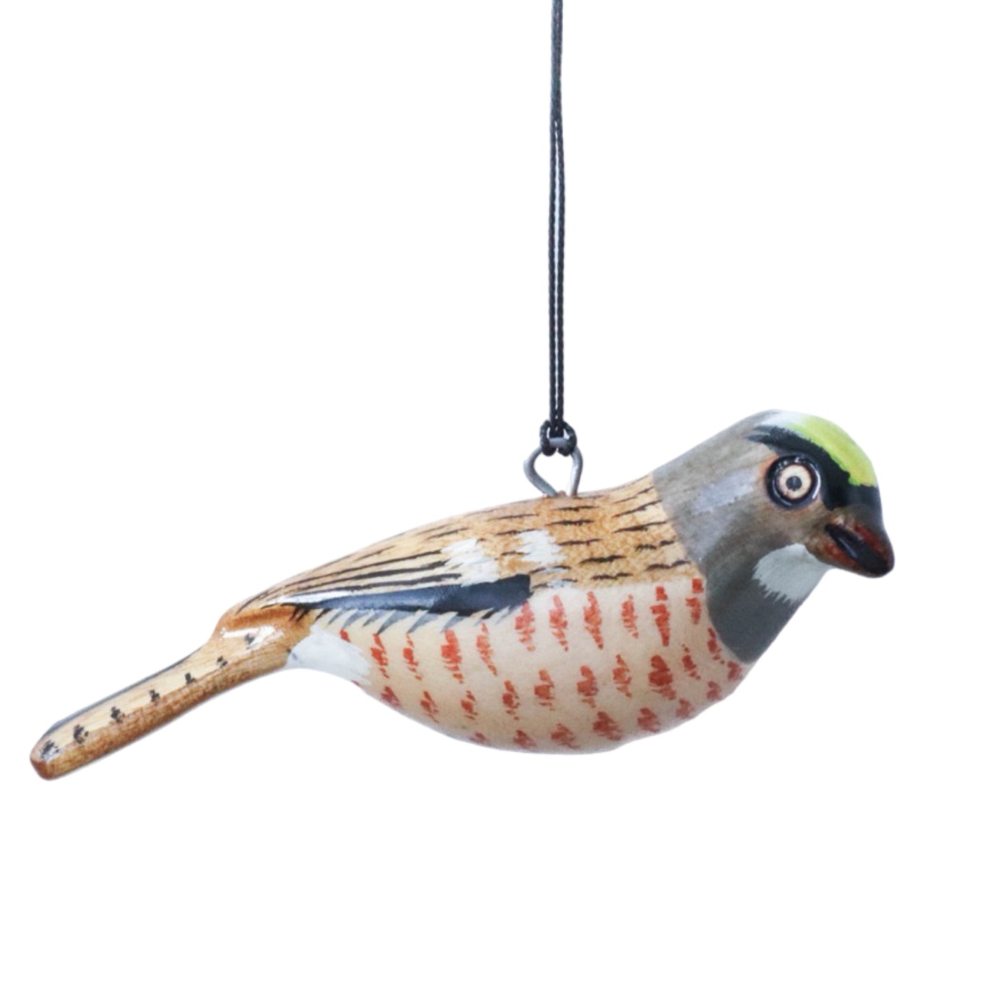 Hand-Carved Bird Ornament - Golden-Crowned Sparrow