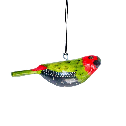 Hand-Carved Bird Ornament - Green-Backed Twinspot