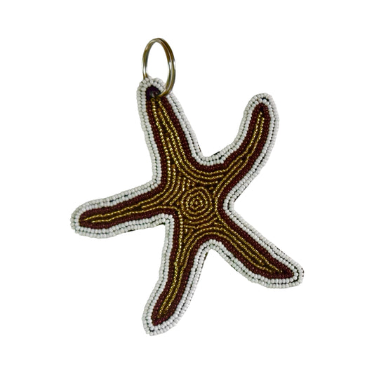 Beadwork & Leather Keychain - Starfish