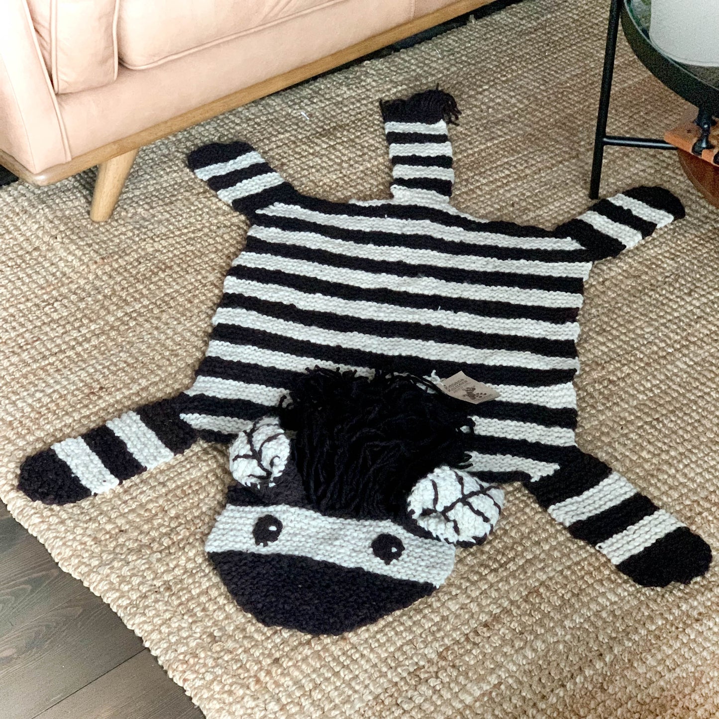 Hand Knit Homespun Wool Rug - Zebra 'Skin'