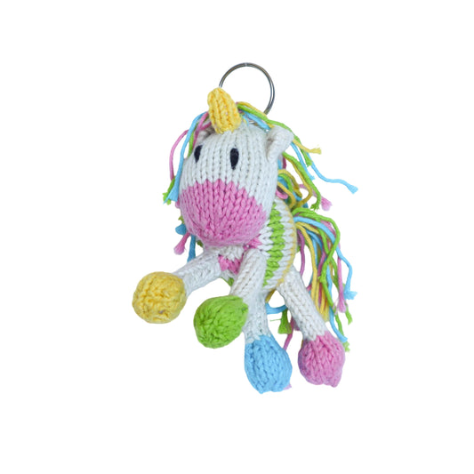 Hand Knit Organic Cotton Keychain - Unicorn
