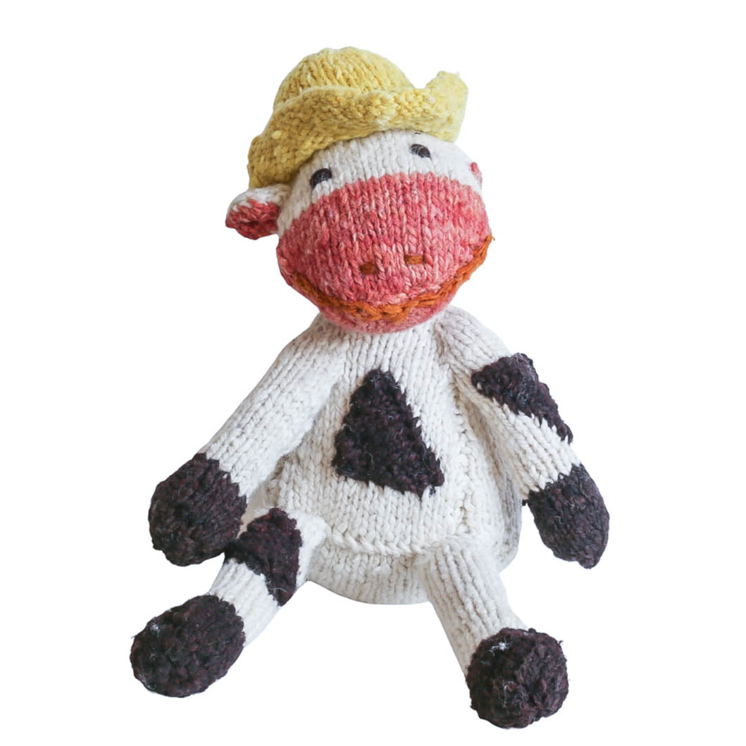 Hand Knit Homespun Wool Shamba-style Cow - medium
