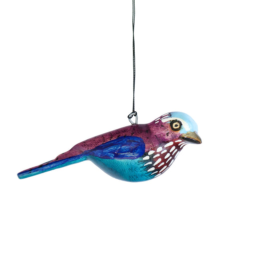 Hand-Carved Bird Ornament - Lilac-Breasted Roller