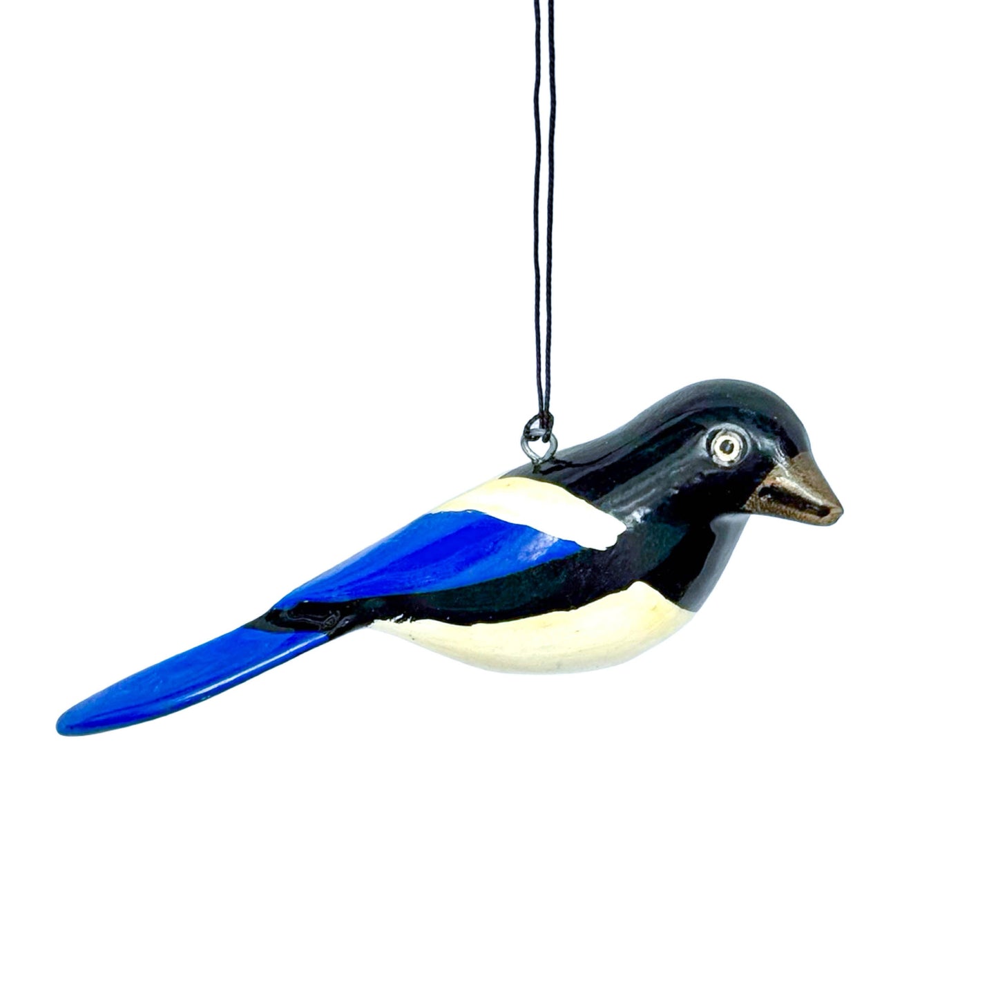 Hand-Carved Bird Ornament - Magpie