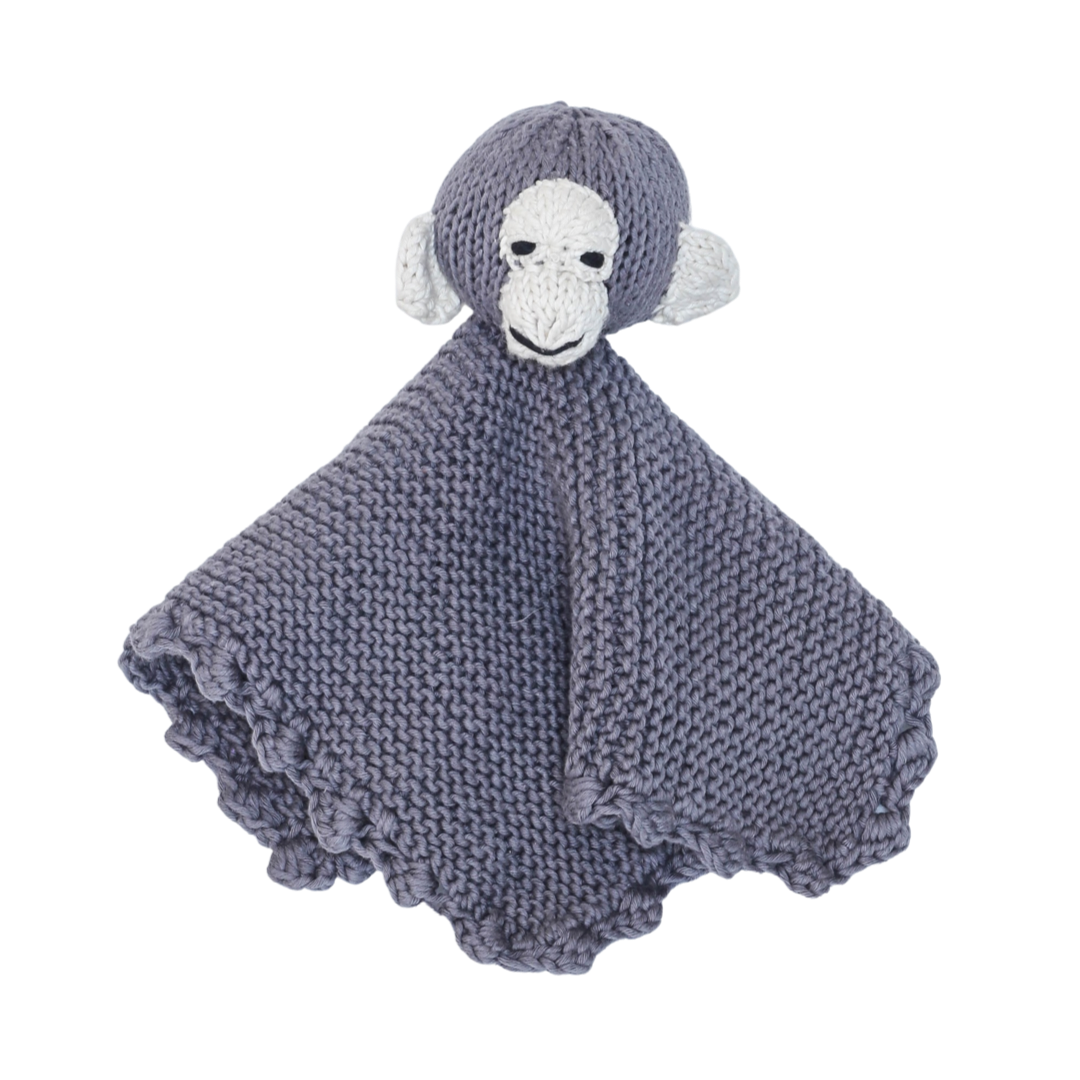 Hand Knit Organic Cotton Comfort Blanket Monkey