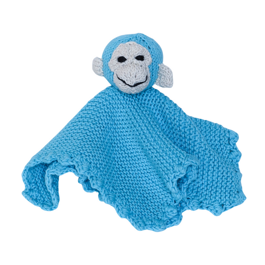 Hand Knit Organic Cotton Comfort Blanket Monkey