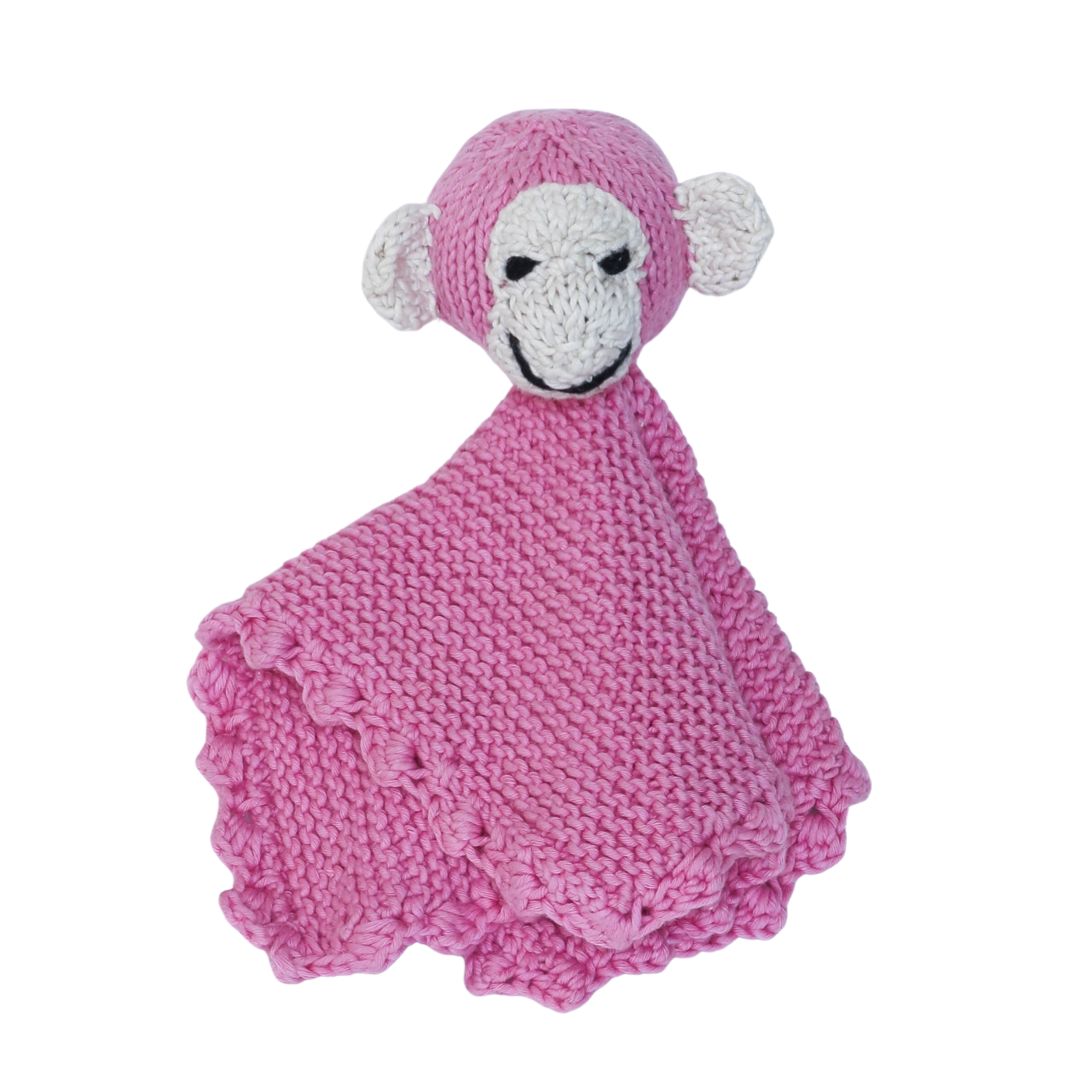 Hand Knit Organic Cotton Comfort Blanket Monkey