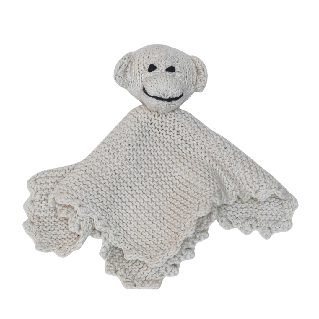 Hand Knit Organic Cotton Comfort Blanket Monkey