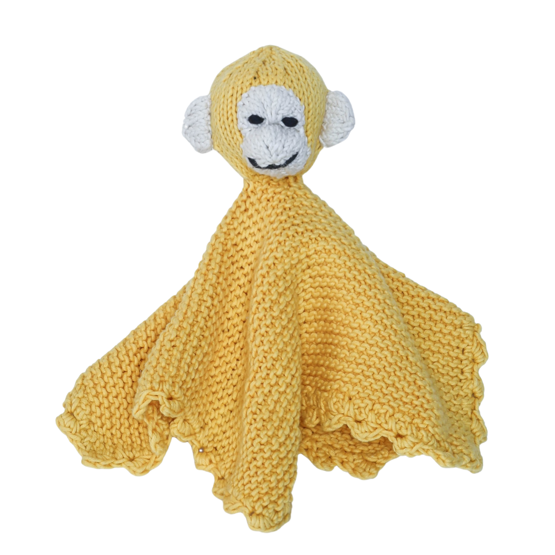 Hand Knit Organic Cotton Comfort Blanket Monkey