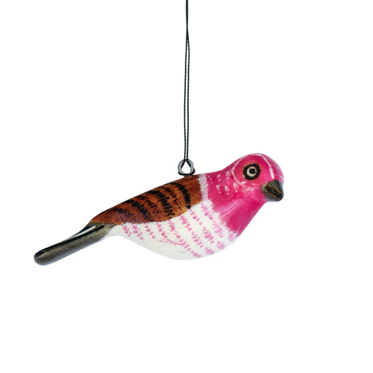 Hand-Carved Bird Ornament - Purple Finch