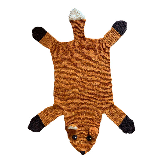 Hand Knit Homespun Wool Fox Rug