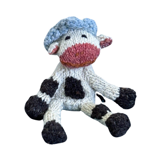 Hand Knit Homespun Wool Shamba-style Cow - small