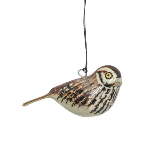 Hand-Carved Bird Ornament - Song Sparrow