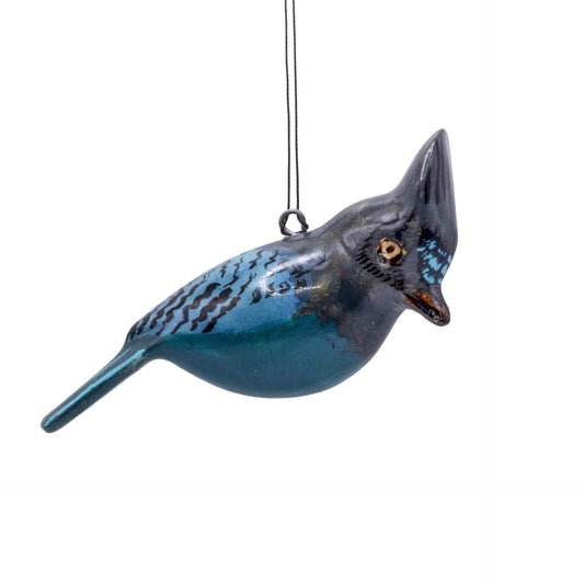 Hand-Carved Bird Ornament - Steller's Jay