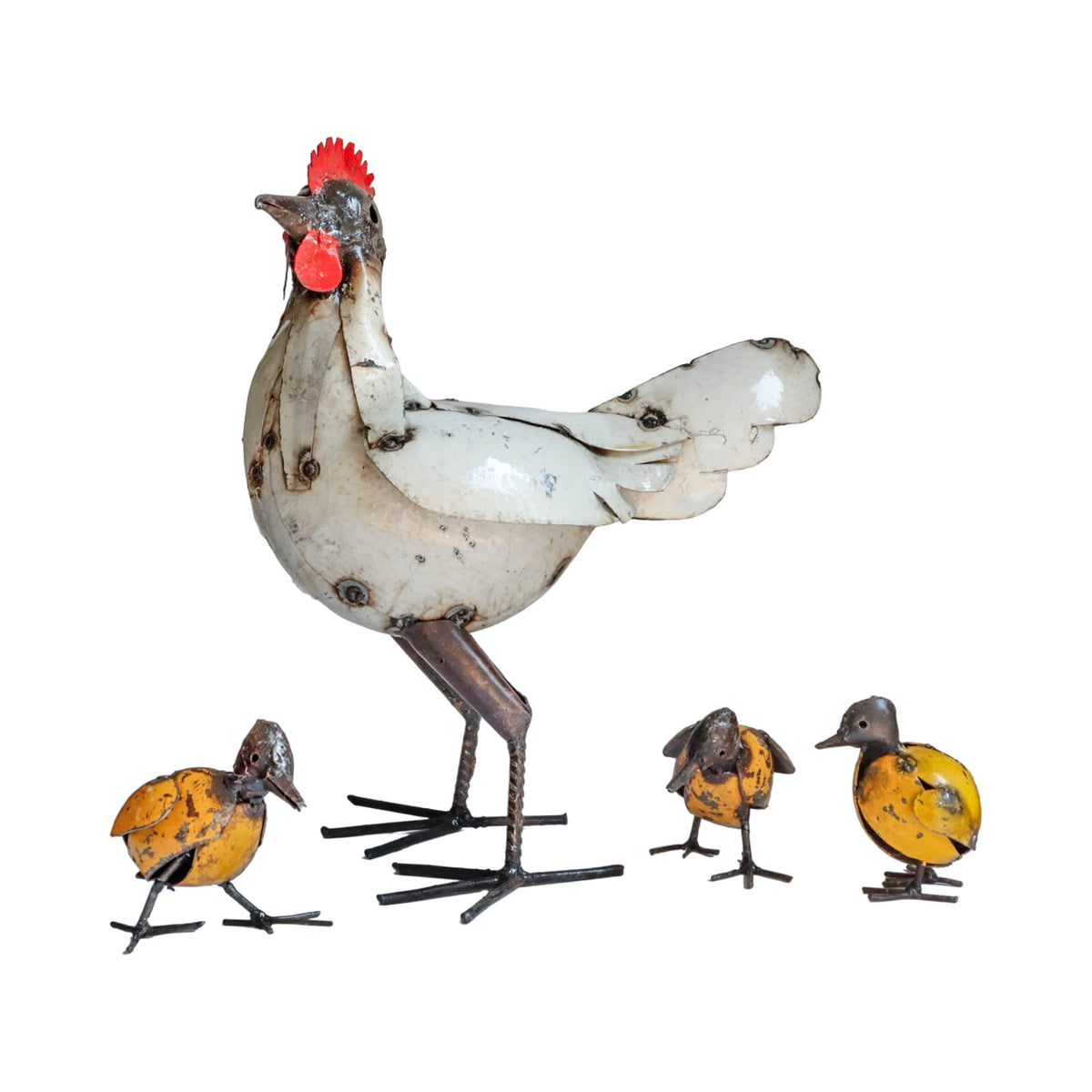 Recycled Metal Garden Sculpture - Chicken Set: Hen and Chicks