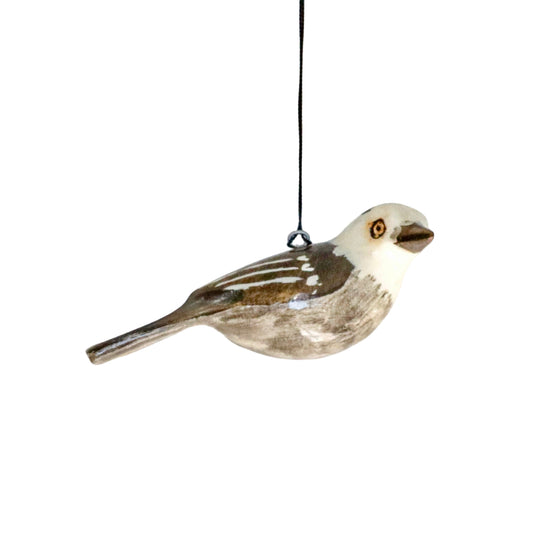 Hand-Carved Bird Ornament - Whisky Jack (Canada Jay)