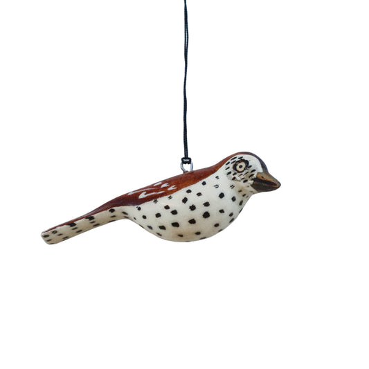 Hand-Carved Bird Ornament - Wood Thrush