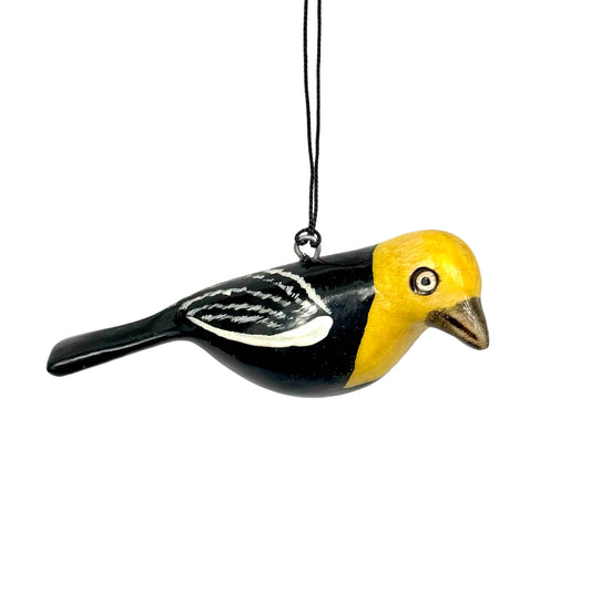 Hand-Carved Bird Ornament - Yellow-headed Blackbird