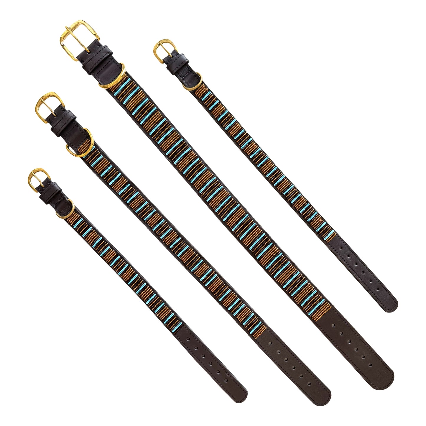 Beaded Dog Collar - Gold & Blue Stripe