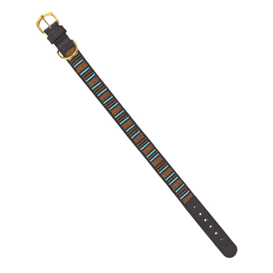 Beaded Dog Collar - Gold & Blue Stripe