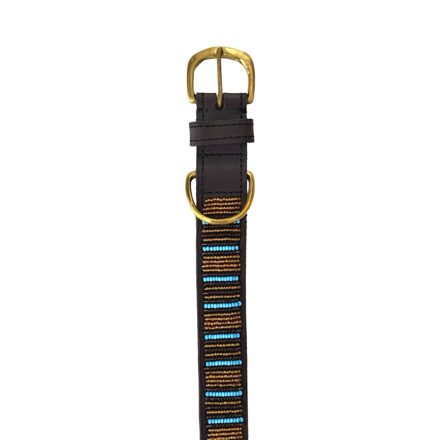 Beaded Dog Collar - Gold & Blue Stripe