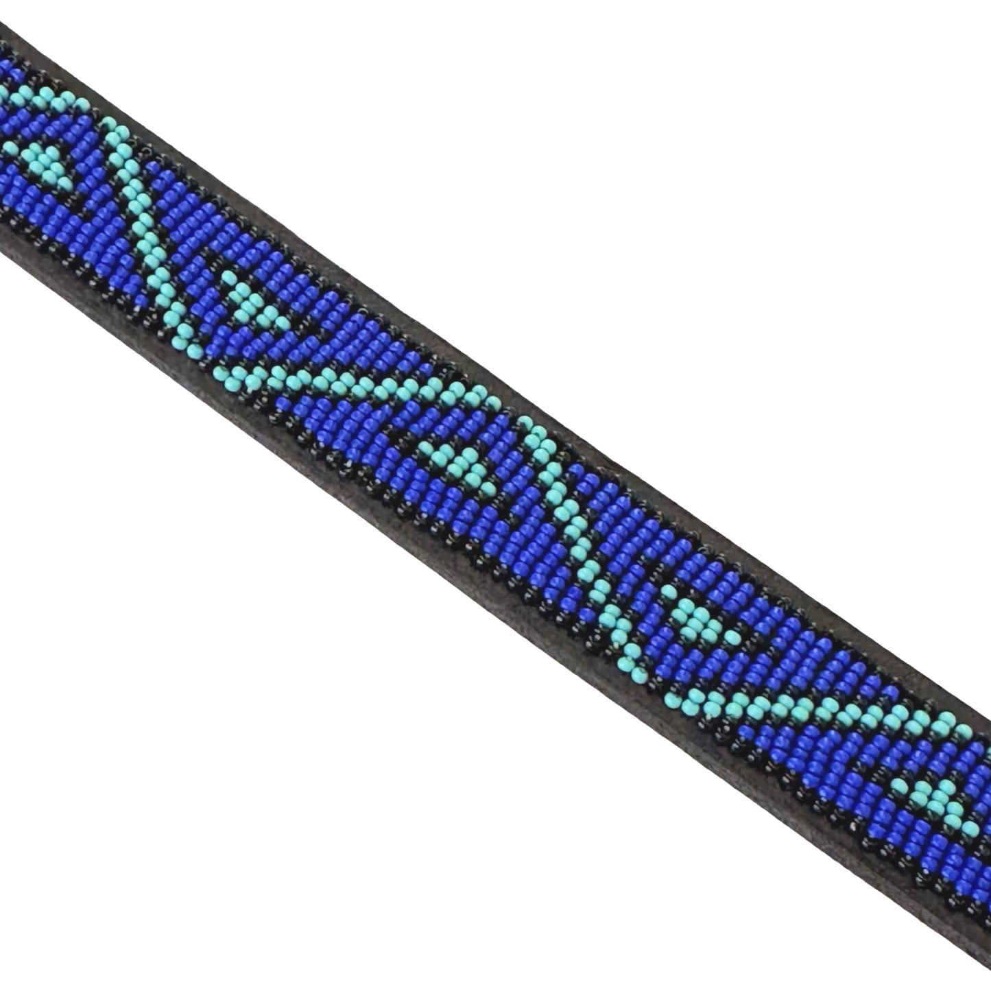 Beaded Dog Collar - Blue-Green Zigzag
