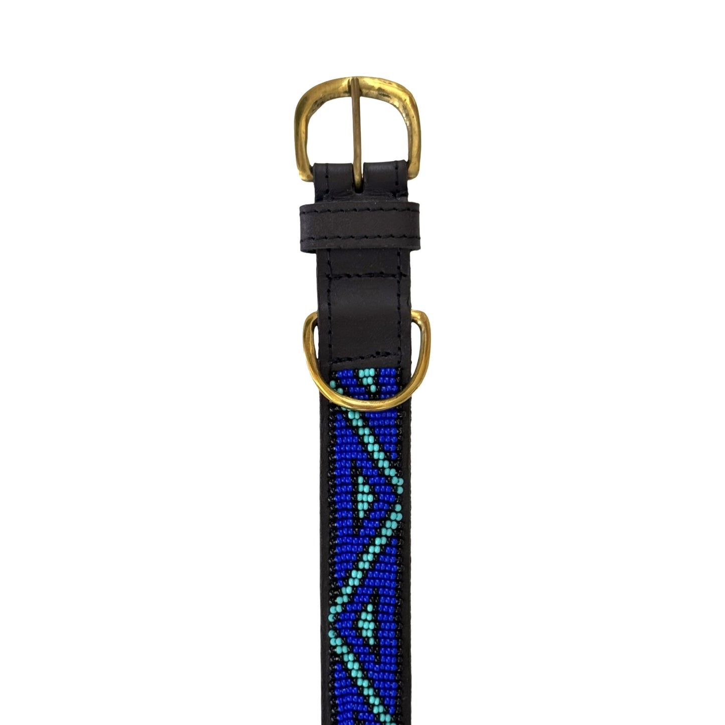 Beaded Dog Collar - Blue-Green Zigzag