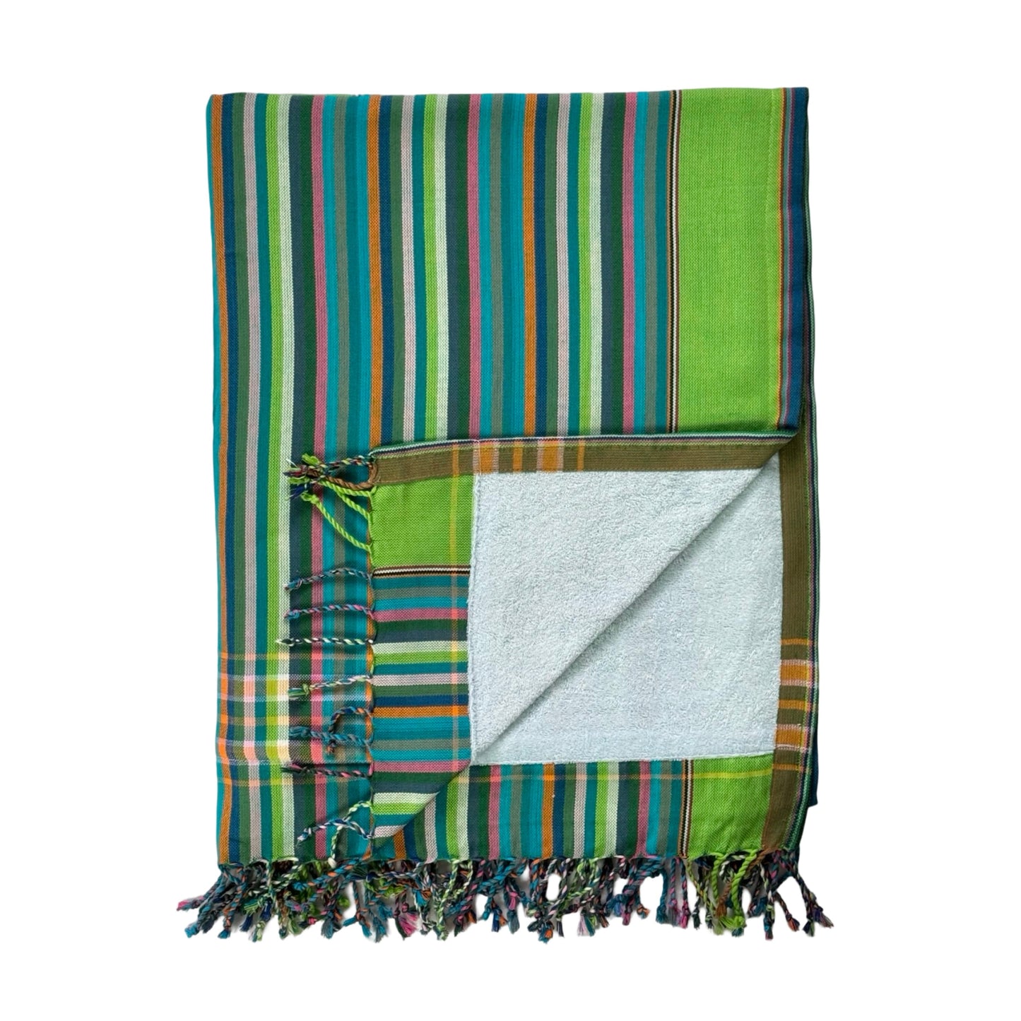 Kikoi with Towel - Apple Green Stripe & Ice Blue