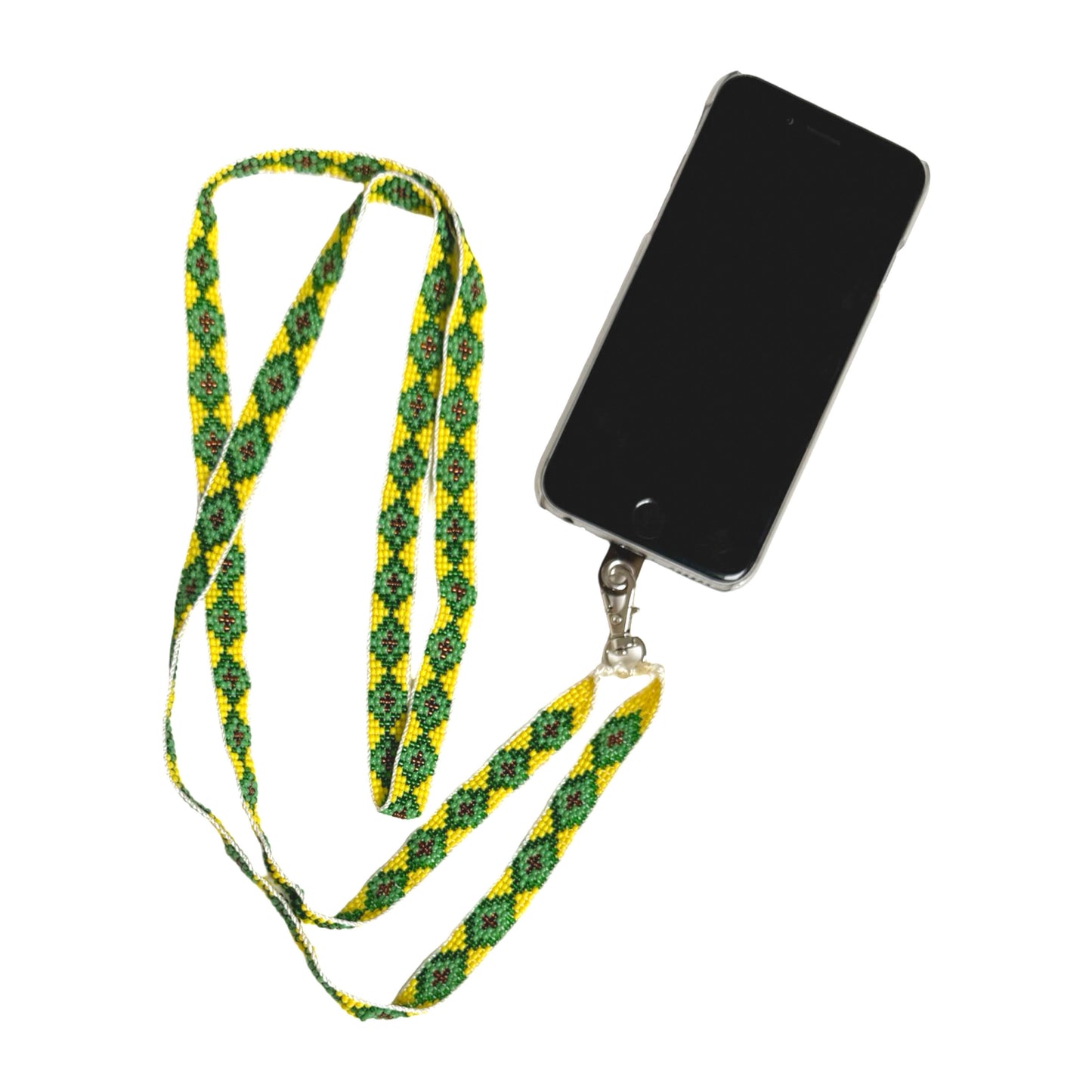 Beaded Phone Lanyard - Yellow / Green Florets