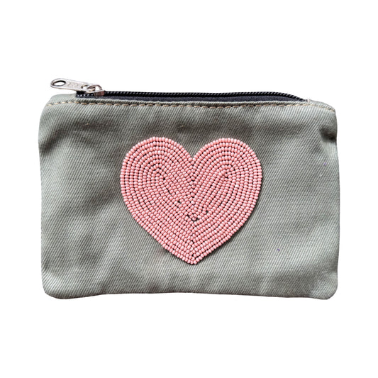 Zippered Beadwork Pouch - Heart